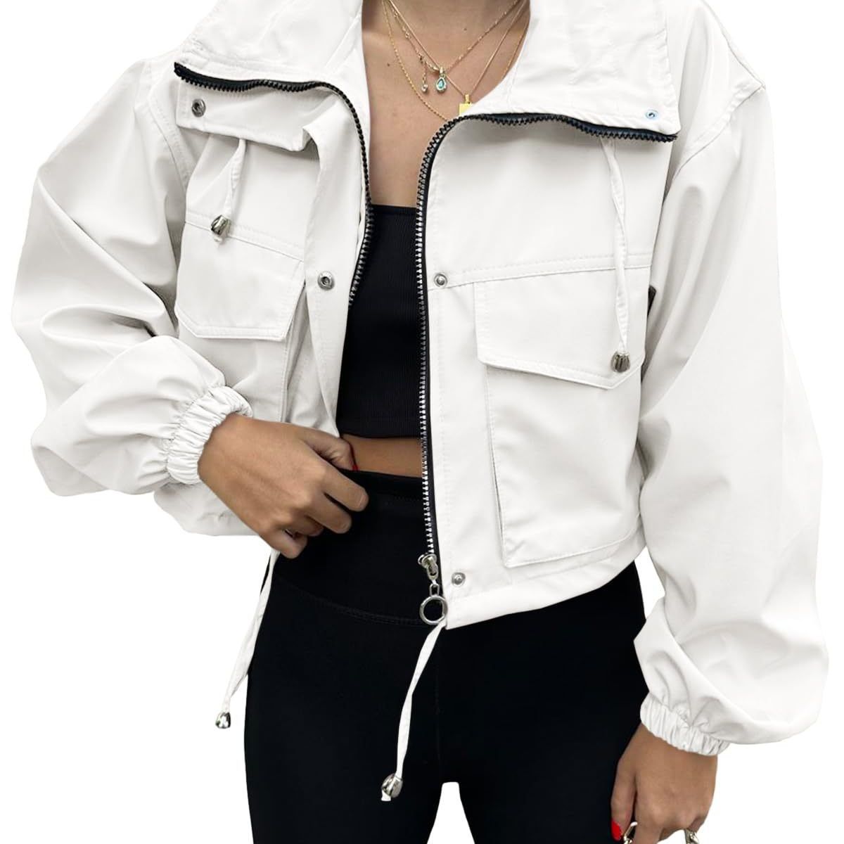 TIOZONEY - Trench para mujer-Blanco
