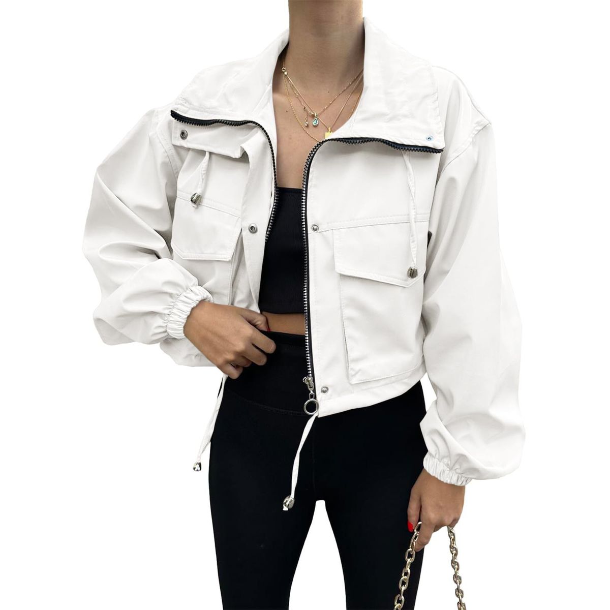TIOZONEY - Trench para mujer-Blanco