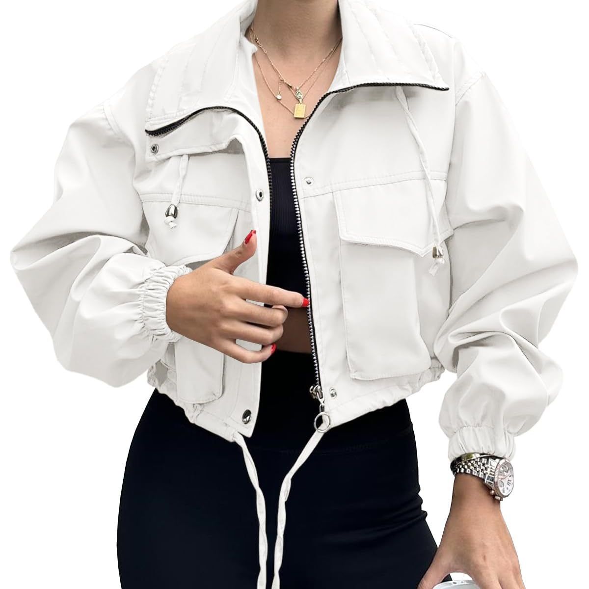 TIOZONEY - Trench para mujer-Blanco