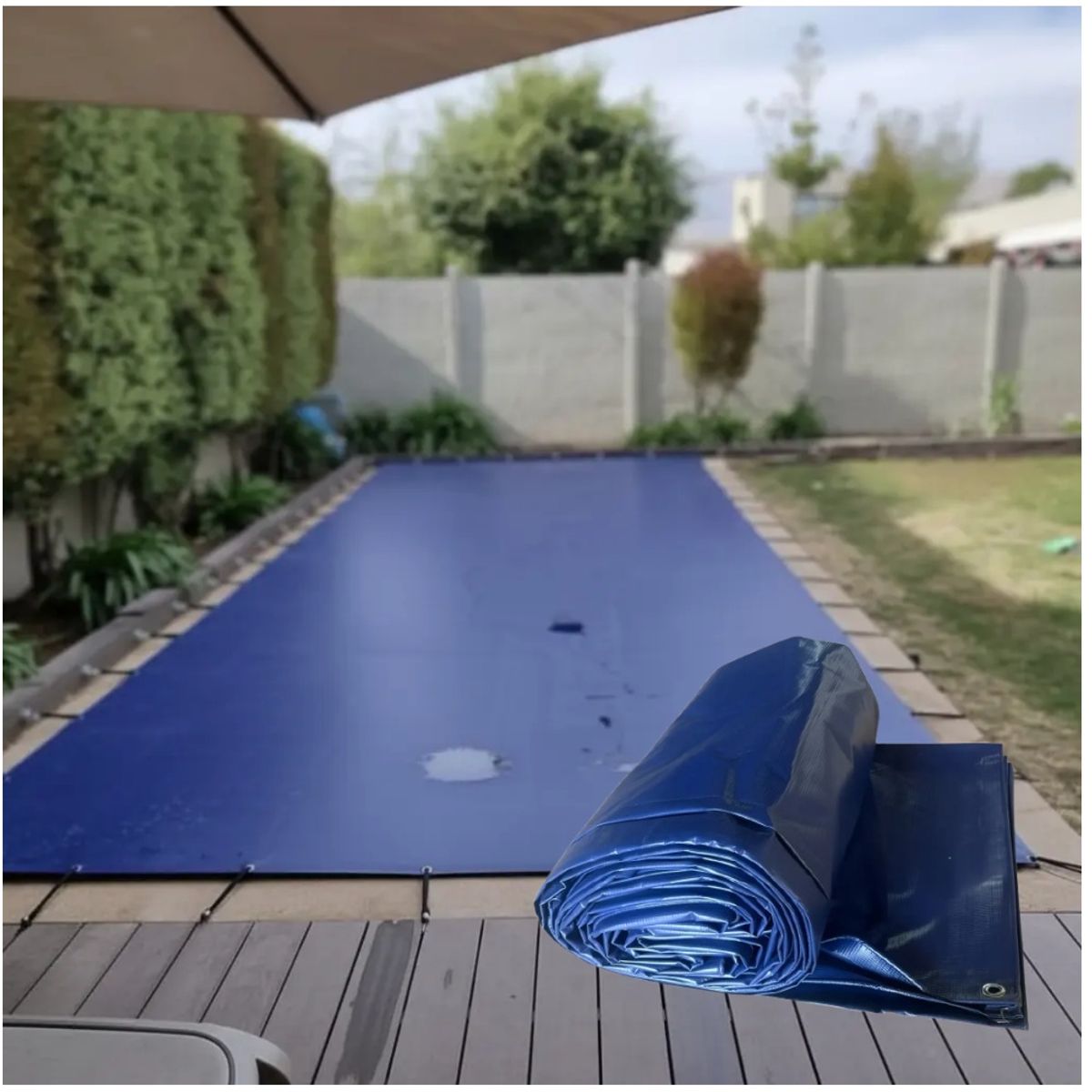 KUANGYE - Cobertor De Piscina Alta Calidad 600 grs, Resistente Al Sol 8x4m, Con Ojetillos