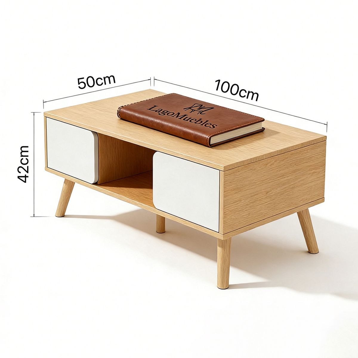 GENERICO - Mesa De Centro Living  Con Almacenamiento Nórdica Con 2 Puertas 100x50x42cm