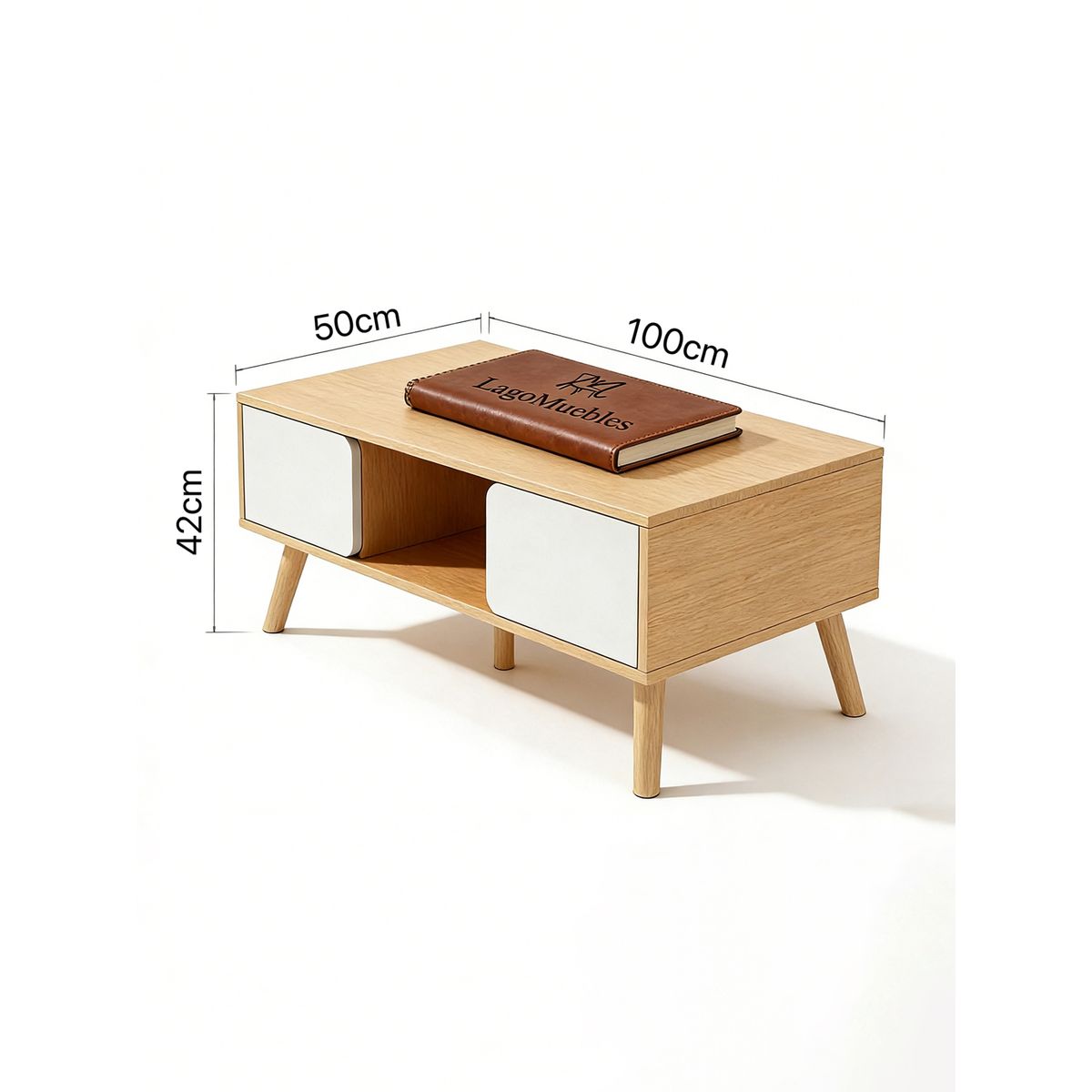 GENERICO - Mesa De Centro Living  Con Almacenamiento Nórdica Con 2 Puertas 100x50x42cm