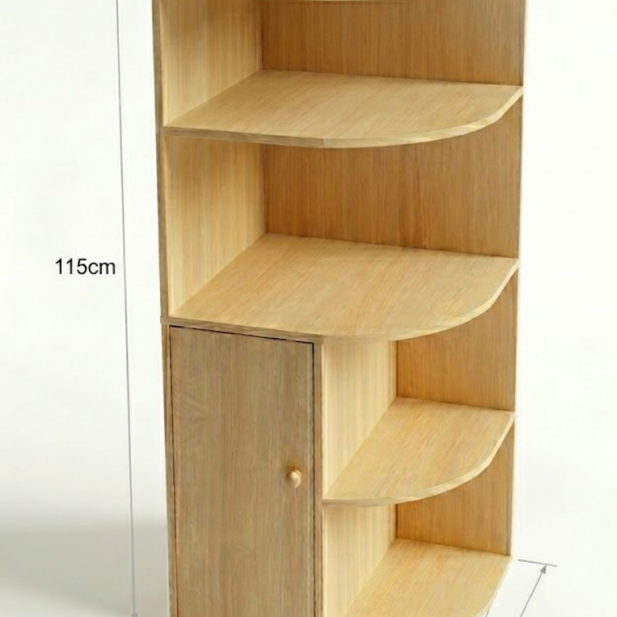 GENERICO - Librero Esquinero Madera Con Puerta Y 5 Niveles Nórdico Minimalista Roble Curvo 50x40x115cm