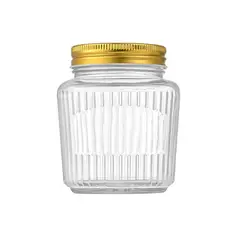 GENERICO - Set 6 Frasco De Vidrio Acanalado Con Tapa Aluminio Dorado 380 ml