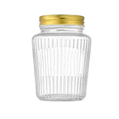 GENERICO - Set 6 Frasco De Vidrio Acanalado Con Tapa Aluminio Dorado 500 ml.