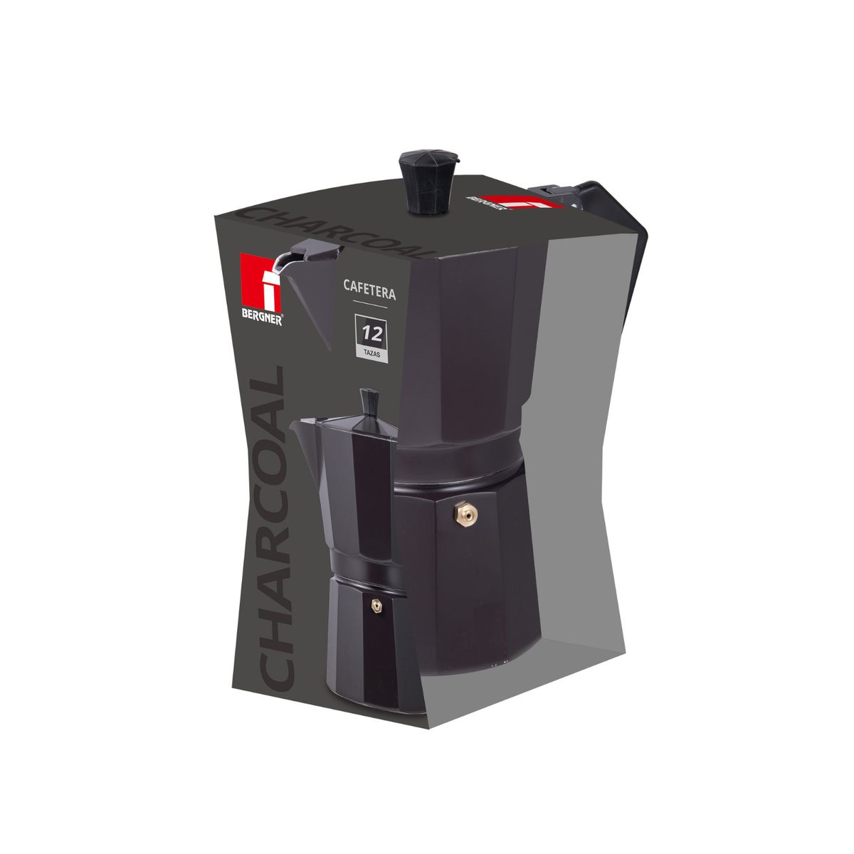 BERGNER - CAFETERA ITALIANA ALUMINIO 12 TAZAS CHARCOAL
