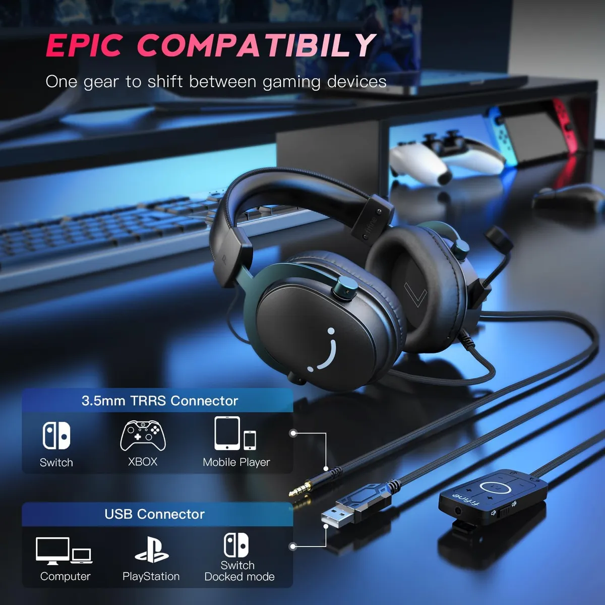 FIFINE - Audífonos Gamer Fifine H9 Sonido 7.1 Surround Micrófono Desmontable USB 3.5mm PS5 PS4 Xbox Switch