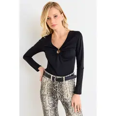 ASH - Body Liso Manga Larga Mujer Negro