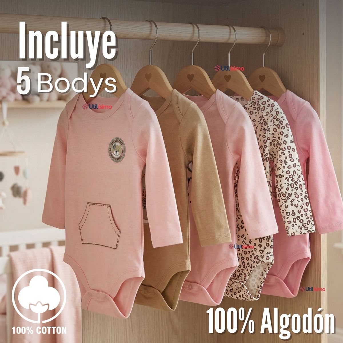 TEDMIMAK - Pack 5 Bodys Manga Larga 100% Algodón Bebé Niña