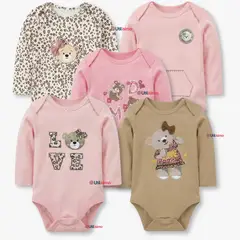 TEDMIMAK - Pack 5 Bodys Manga Larga 100% Algodón Bebé Niña