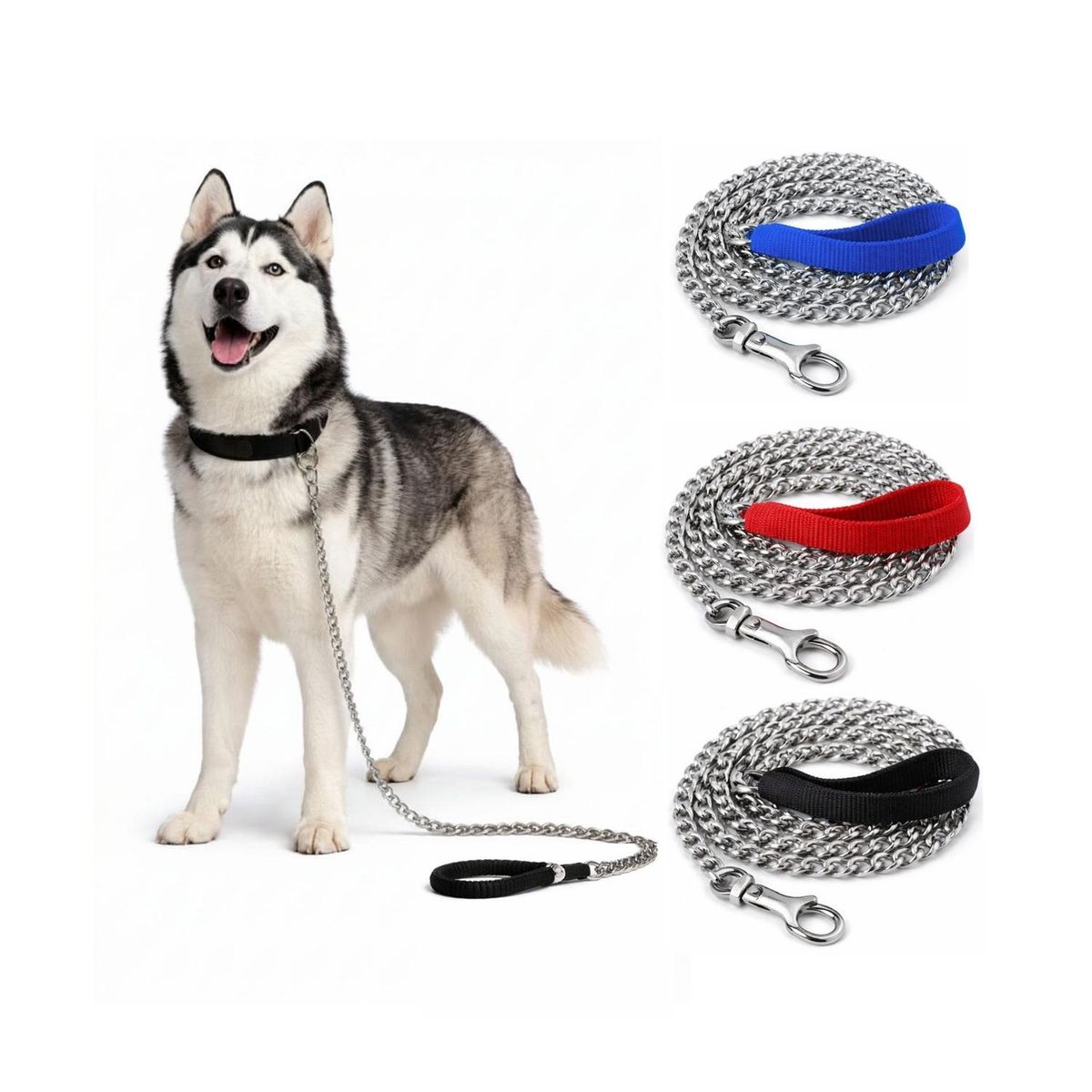 GENERICO - Correa Perro Cadena Acero 120 cm Mango Acolchado - Rojo