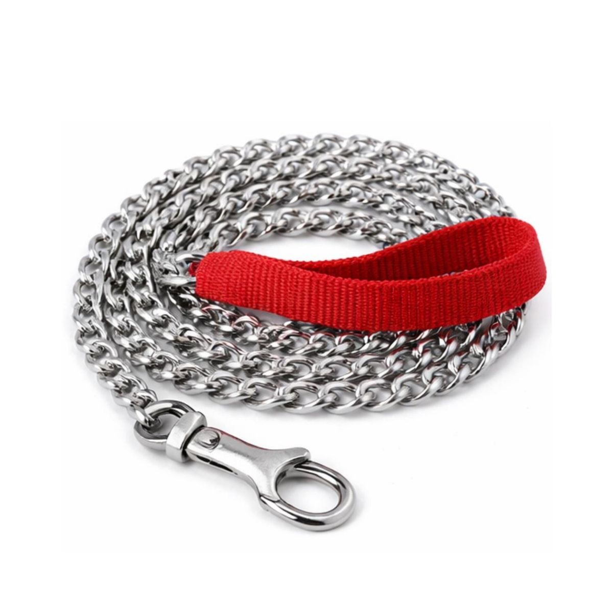GENERICO - Correa Perro Cadena Acero 120 cm Mango Acolchado - Rojo