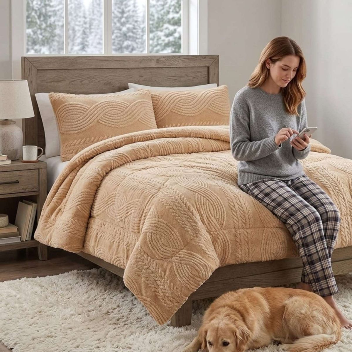 GENERICO - Cubrecama Trenzado Ultra Suave Invierno + Fundas