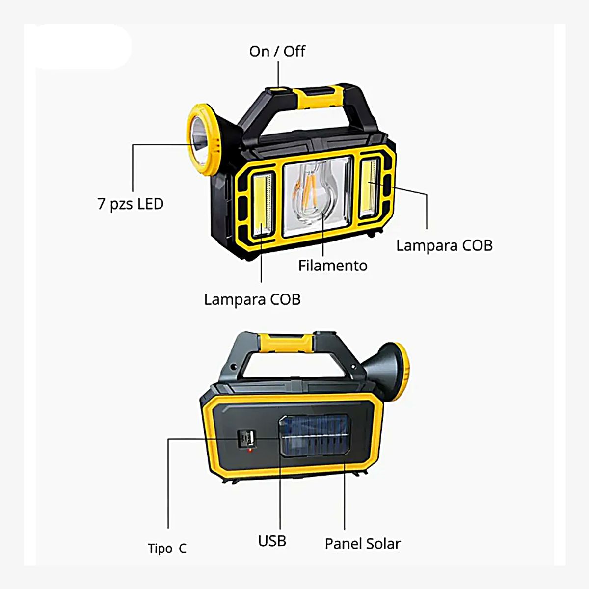 MOVI - Linterna De Emergencia Recargable Multiusos Con Panel Solar
