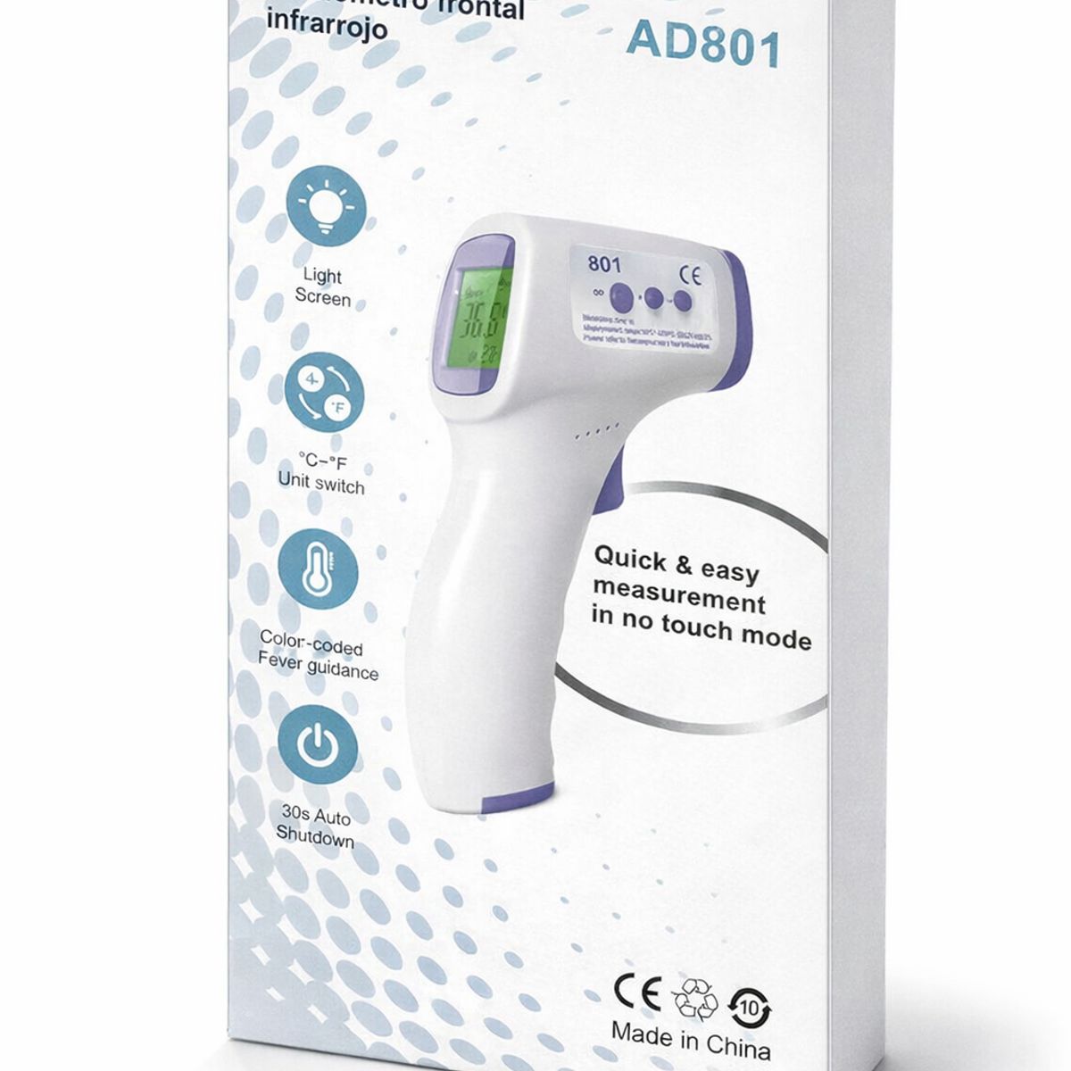 IRM - Termometro Infrarrojo Frontal Sin Contacto AD801 Digital Fiebre Bebe Nino Adulto LCD Rapido