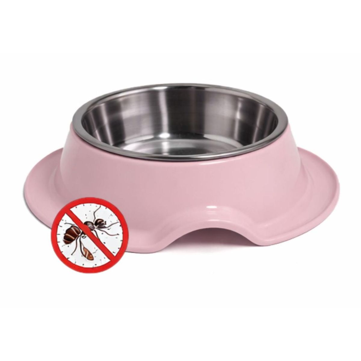 GENERICO - Plato Antihormigas Acero Inoxidable Mascotas 21,5 cm - Rosa