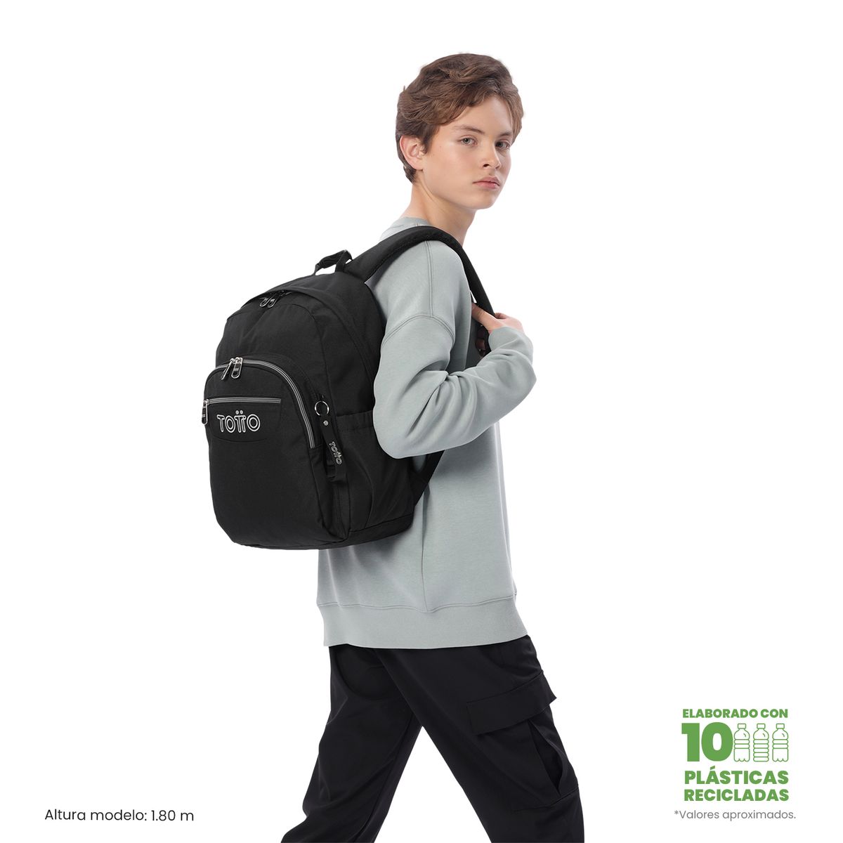 TOTTO - Mochila Universitario Acuarela Ecole Solid Porta PC14 Negro