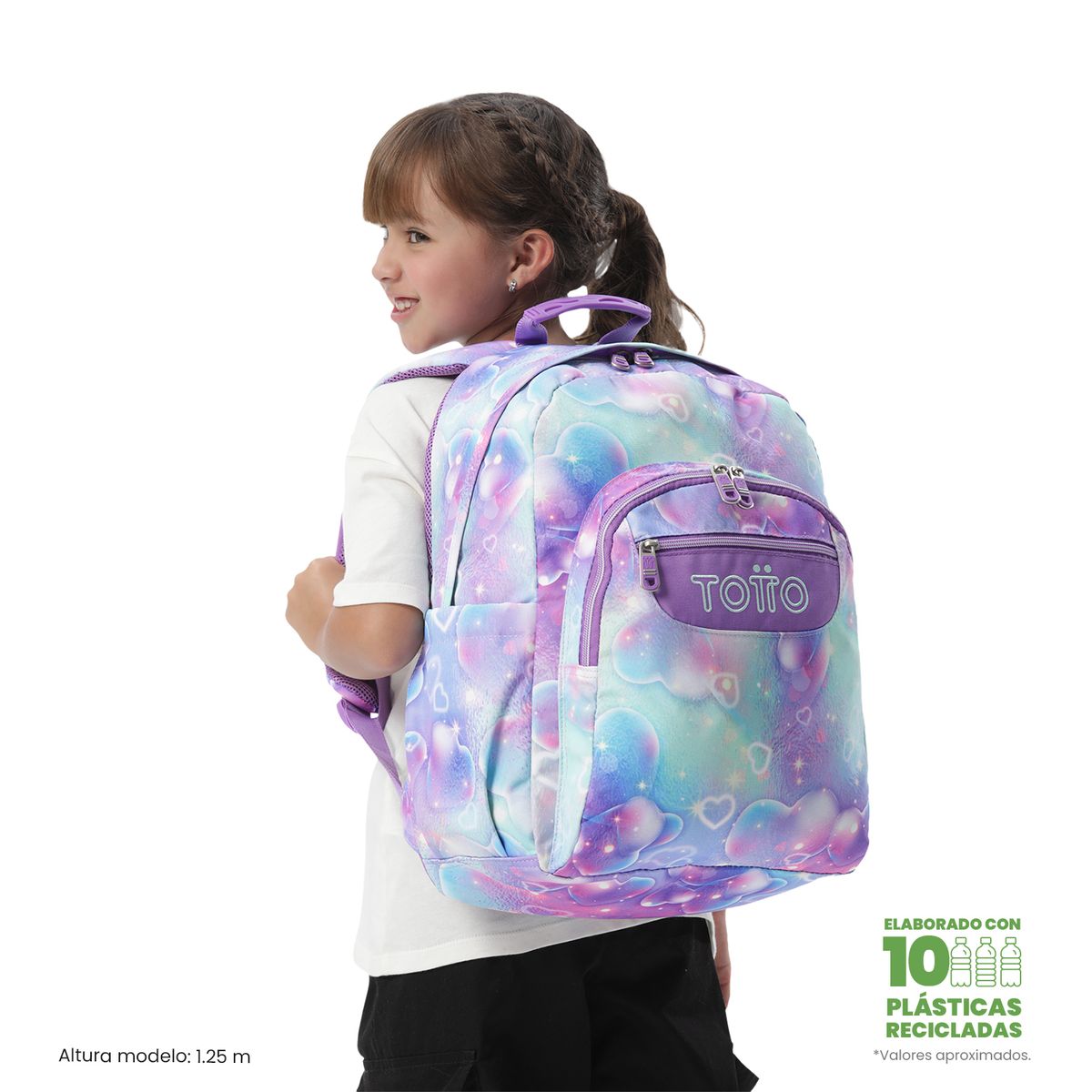 TOTTO - Mochila Escolar Juvenil Porta PC 14 Acuarela Morada