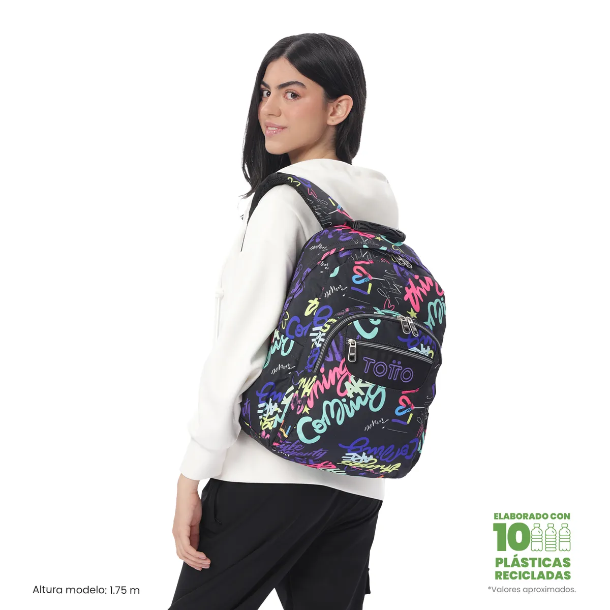 TOTTO - Mochila Escolar Juvenil Porta PC 14 Acuarela Negra