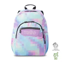 TOTTO - Mochila Escolar Juvenil Porta PC 14 Acuarela Glitter Azul
