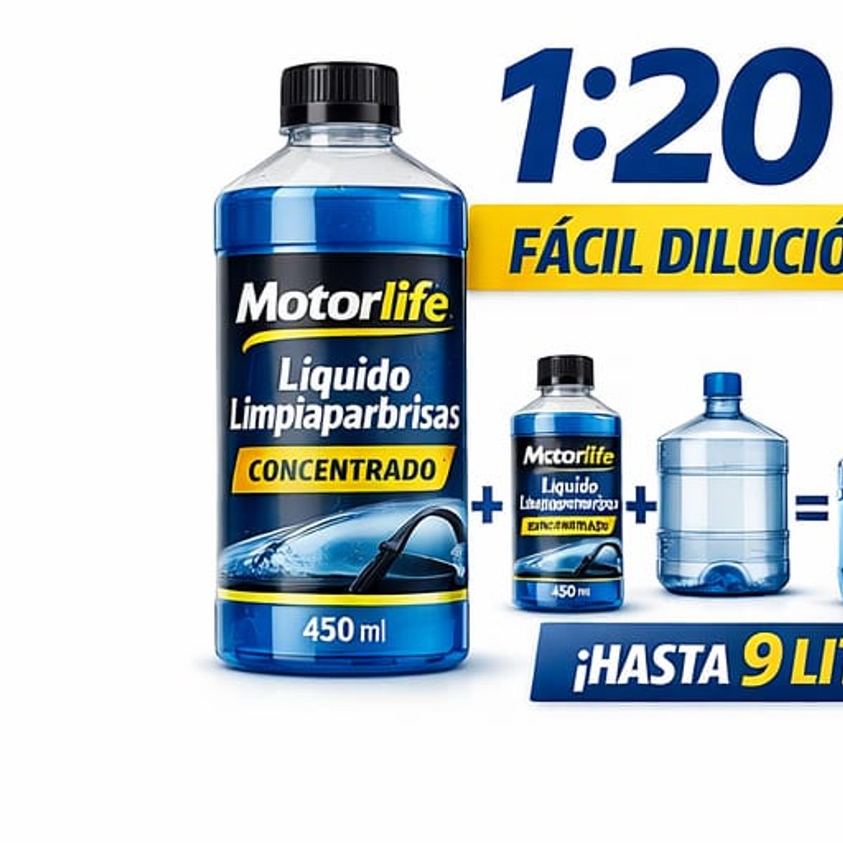 MOTORLIFE - Limpiaparabrisas Concentrado Motorlife 450 ml Alto Rendimiento Hasta 9 Litros