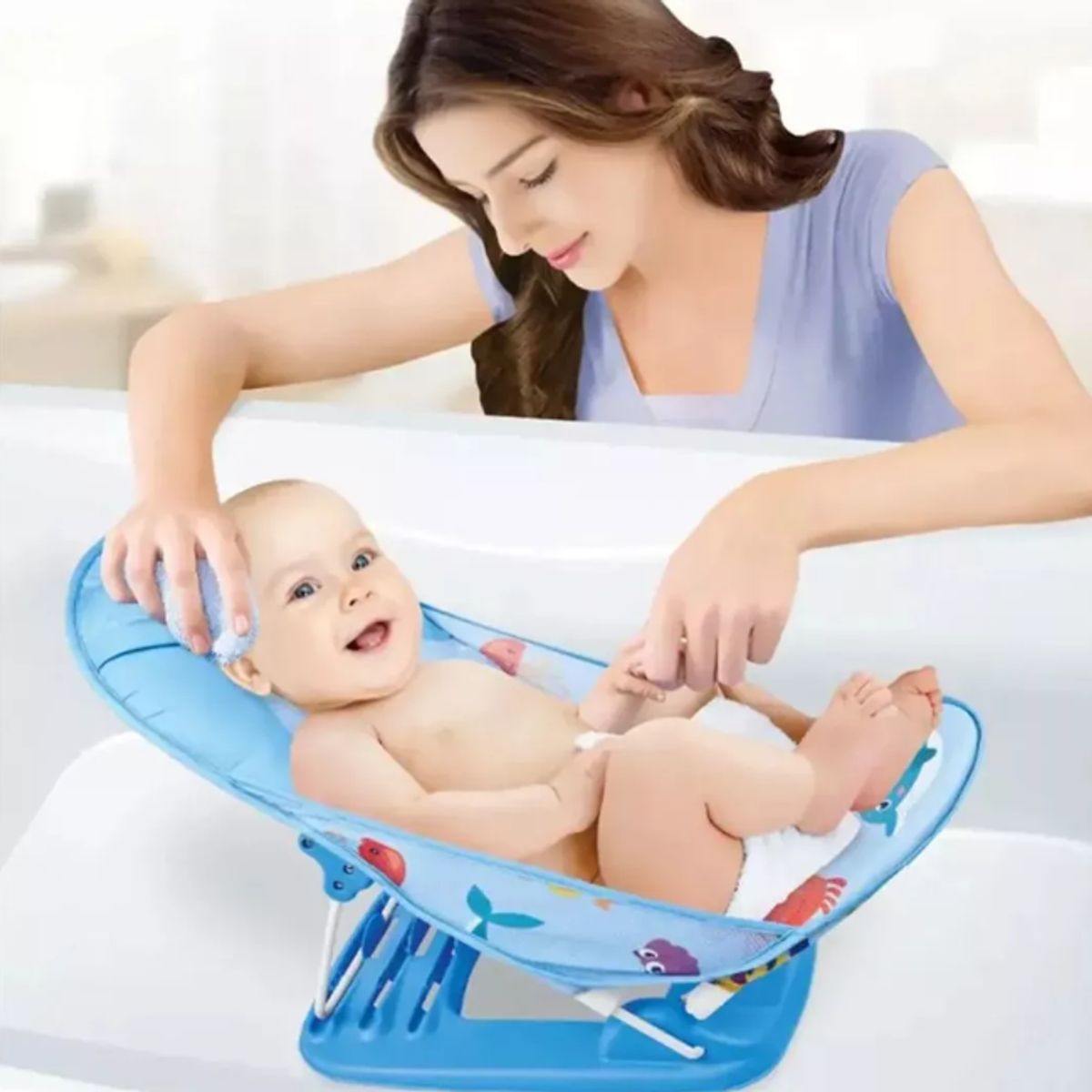 GENERICO - Silla De Baño Para Bebé Plegable Antideslizante Newborn Celeste