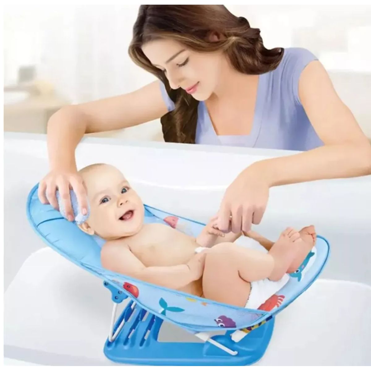 GENERICO - Silla De Baño Para Bebé Plegable Antideslizante Newborn Celeste