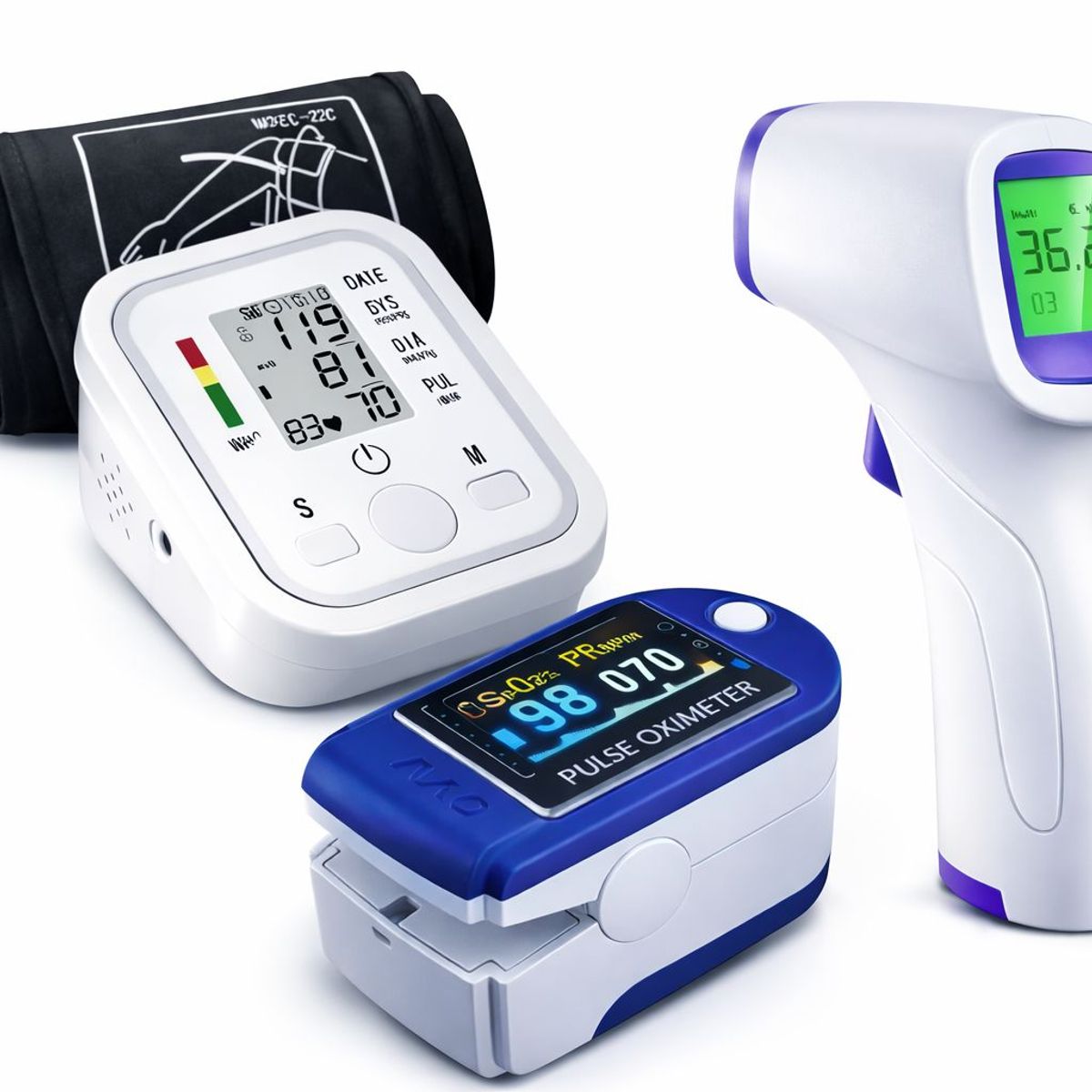 IRM - Pack Tensiometro Digital Brazo + Oximetro + Termometro Infrarrojo Sin Contacto Set Salud Hogar