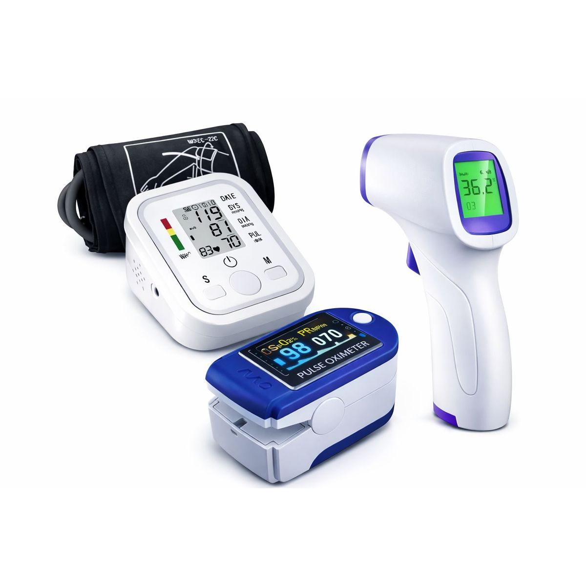 IRM - Pack Tensiometro Digital Brazo + Oximetro + Termometro Infrarrojo Sin Contacto Set Salud Hogar