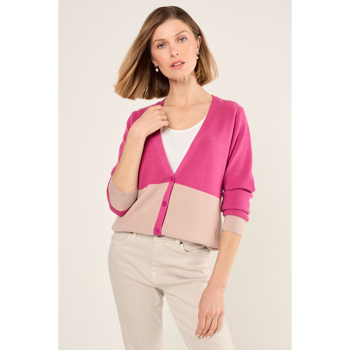 MA GRIFFE - Chaleco Fantasia Mujer Beige/Rosado Magriffe