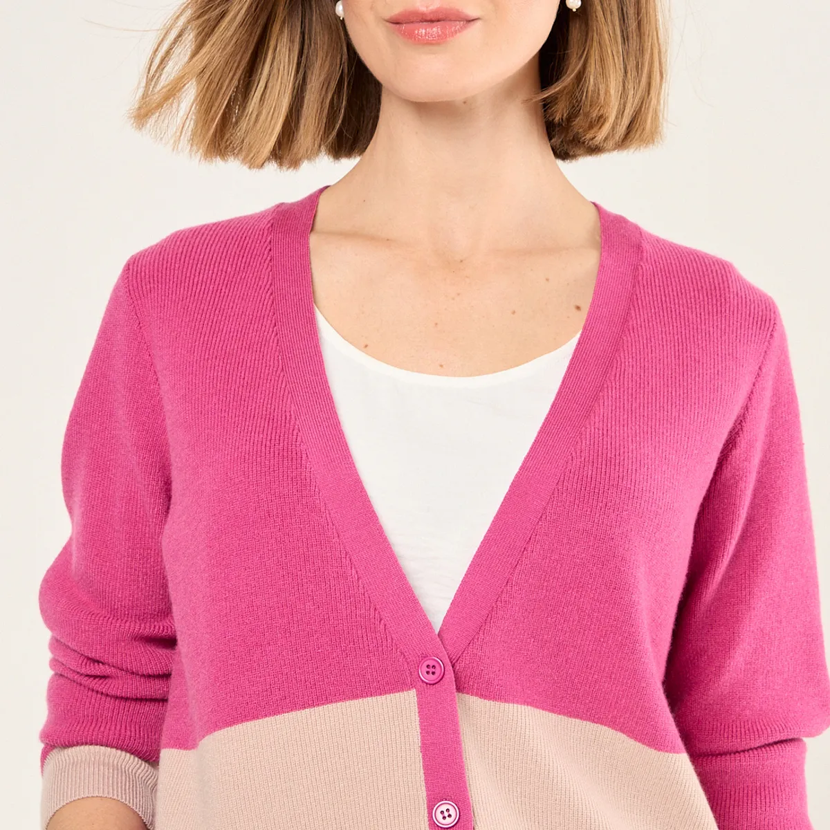 MA GRIFFE - Chaleco Fantasia Mujer Beige/Rosado Magriffe