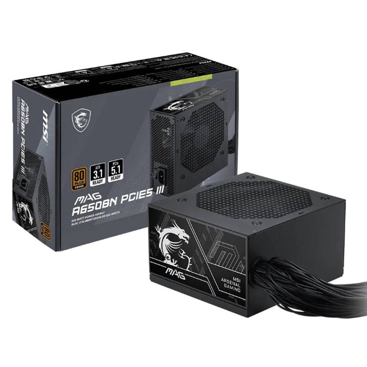 MSI - Fuente de Poder 650W  - MSI A650BN PCIE5 III - 80 Bronze