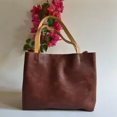 PEPA GONZALEZ - Cartera PETIT cuero cafe tostado