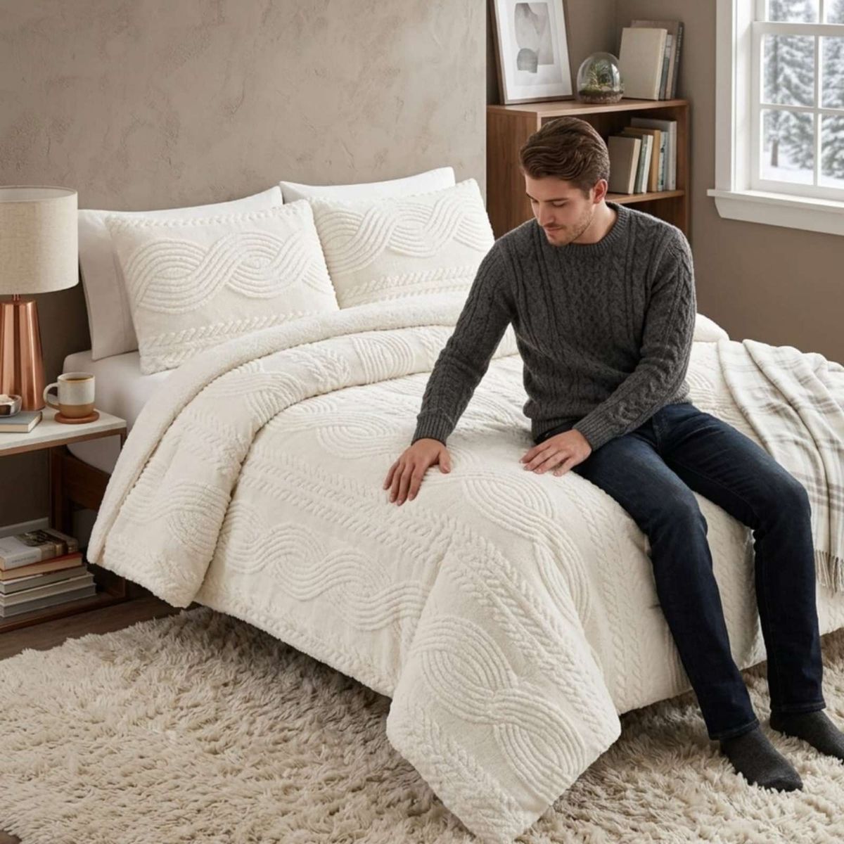 GENERICO - Cubrecama 2 plazas Trenzado Ultra Suave Invierno + Fundas