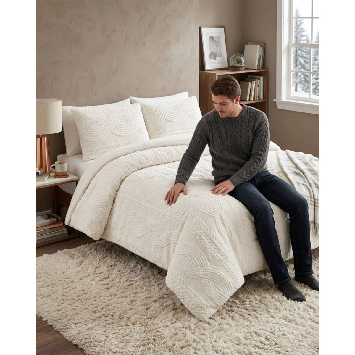 GENERICO - Cubrecama 2 plazas Trenzado Ultra Suave Invierno + Fundas