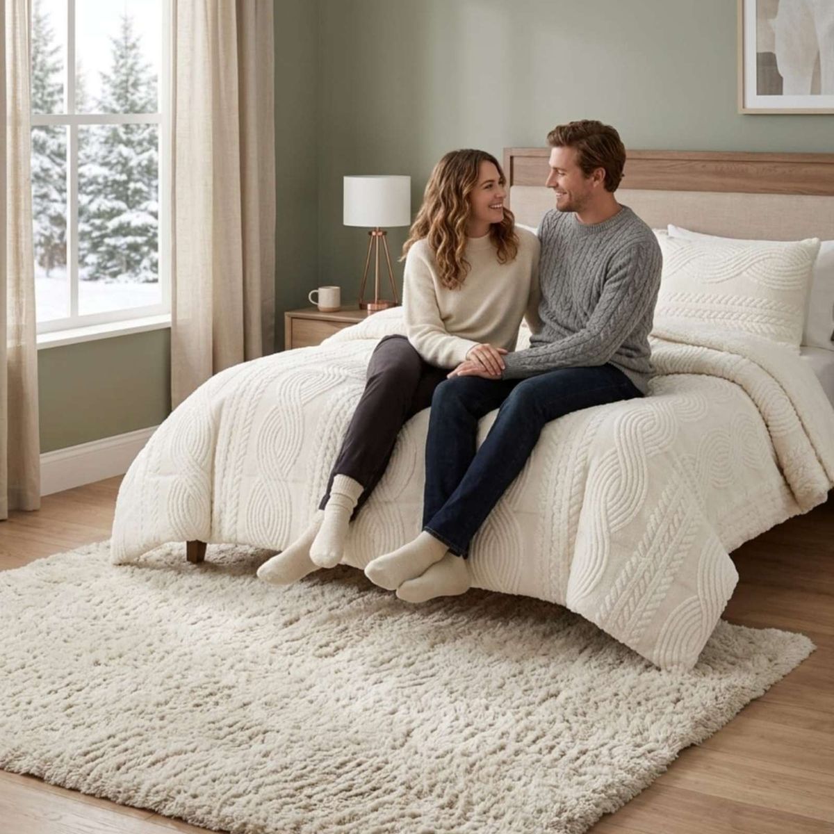 GENERICO - Cubrecama 2 plazas Trenzado Ultra Suave Invierno + Fundas
