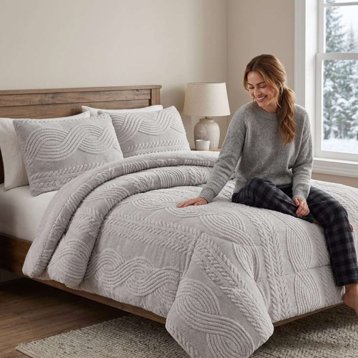 GENERICO - Cubrecama 2 plazas Trenzado Ultra Suave Invierno + Fundas