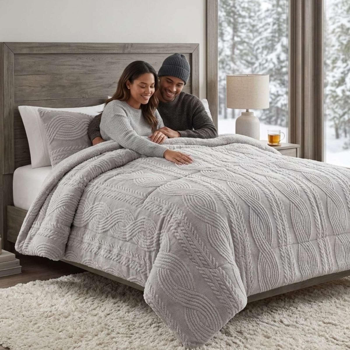 GENERICO - Cubrecama 2 plazas Trenzado Ultra Suave Invierno + Fundas