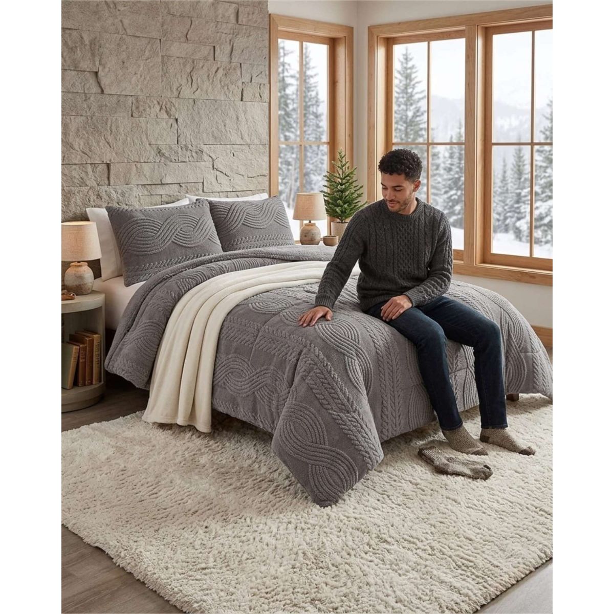 GENERICO - Cubrecama 2 plazas Trenzado Ultra Suave Invierno + Fundas