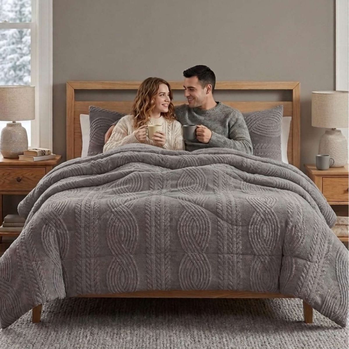 GENERICO - Cubrecama 2 plazas Trenzado Ultra Suave Invierno + Fundas