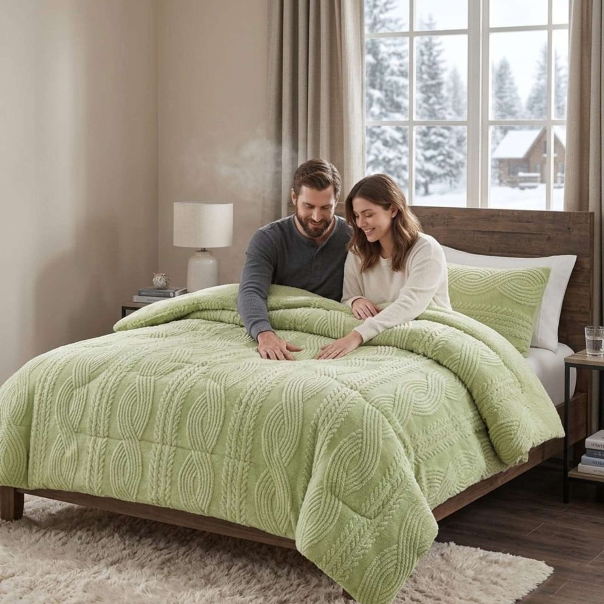 GENERICO - Cubrecama 2 plazas Trenzado Ultra Suave Invierno + Fundas