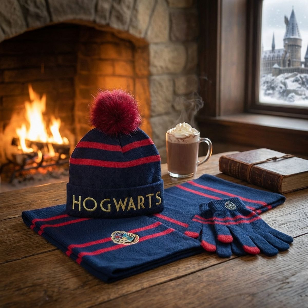 GENERICO - Pack Hogwarts de Harry Potter Dorado gorro, bufanda, guantes