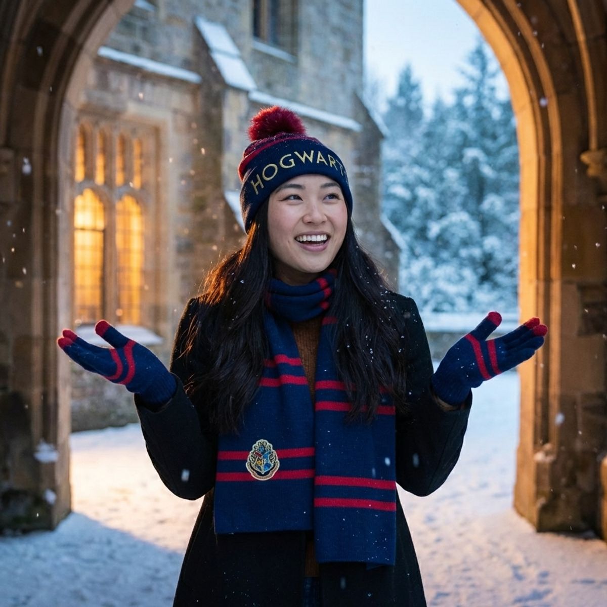 GENERICO - Pack Hogwarts de Harry Potter Dorado gorro, bufanda, guantes