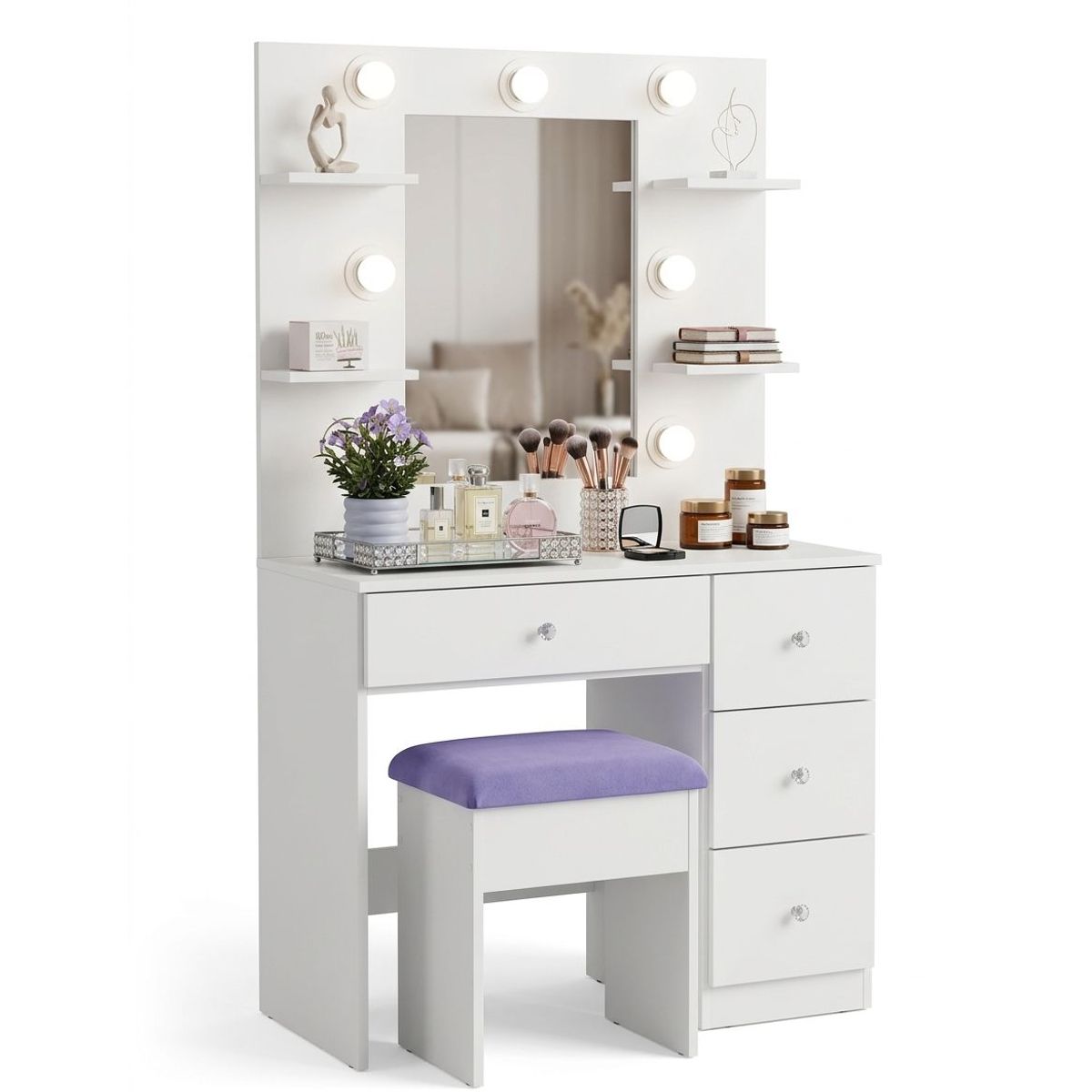 GENERICO - TOCADOR CON LUCES ESTILO HOLLYWOOD CREAFAVA, CON 7 CAJONES 85 CM