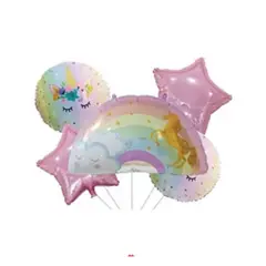 GENERICO - Set de globos unicornio y arcoiris 5pcs