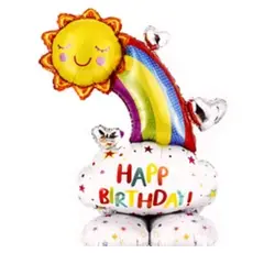 GENERICO - Globo metálico arcoiris happy birthday con globo base