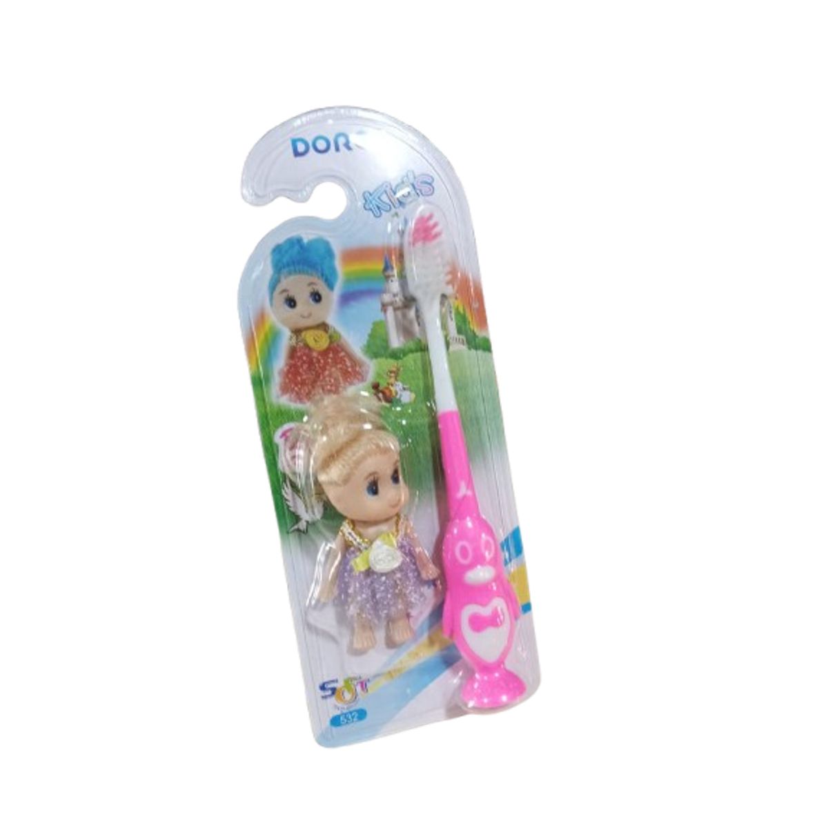 GENERICO - Set cepillo de dientes con muñeca para niña. Envia modelo de muñeca aleatorio