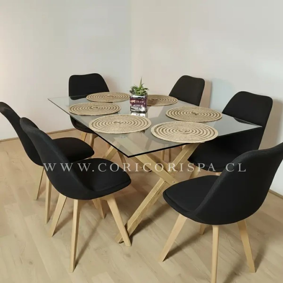 CORI CORI - Comedor Medlock 140 x 90cm + 6 Sillas Tulip Lino