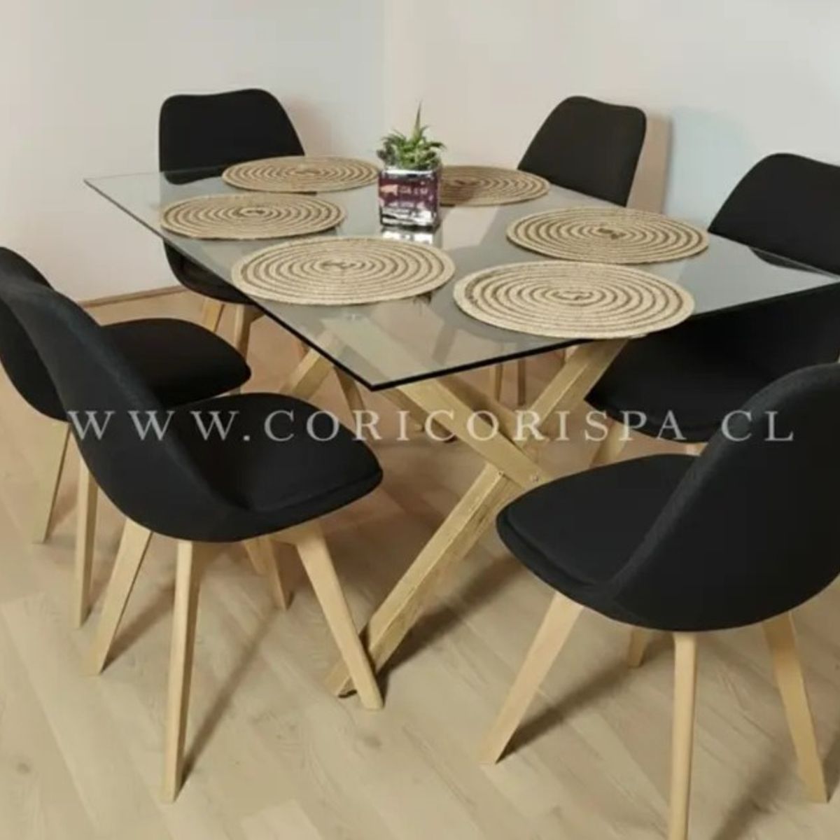 CORI CORI - Comedor Medlock 140 x 90cm + 6 Sillas Tulip Lino