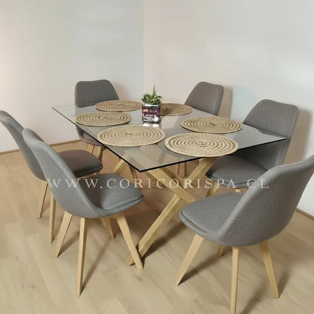 CORI CORI - Comedor Medlock 140 x 90cm + 6 Sillas Tulip Lino